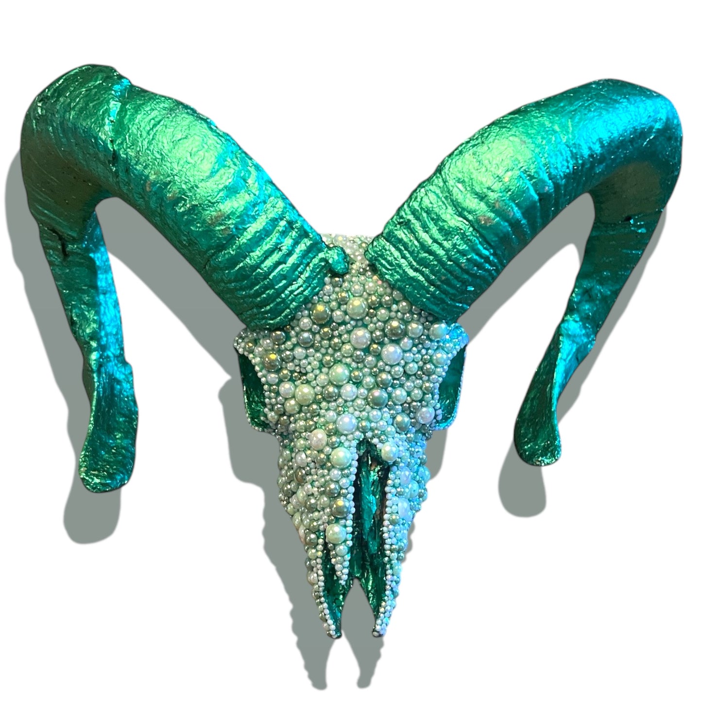 Scottish Green Beaded Rams Skull