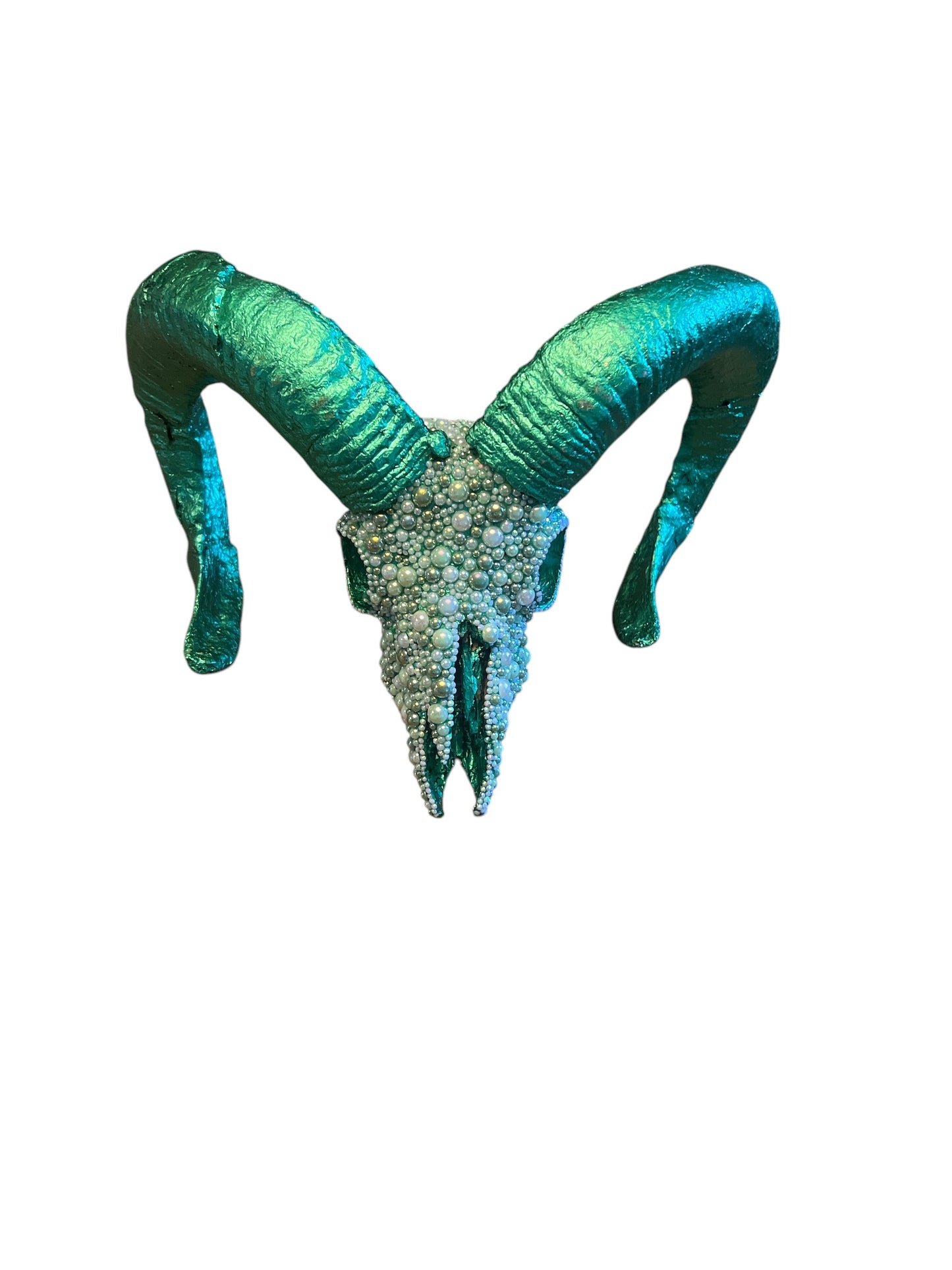 Scottish Green Beaded Rams Skull