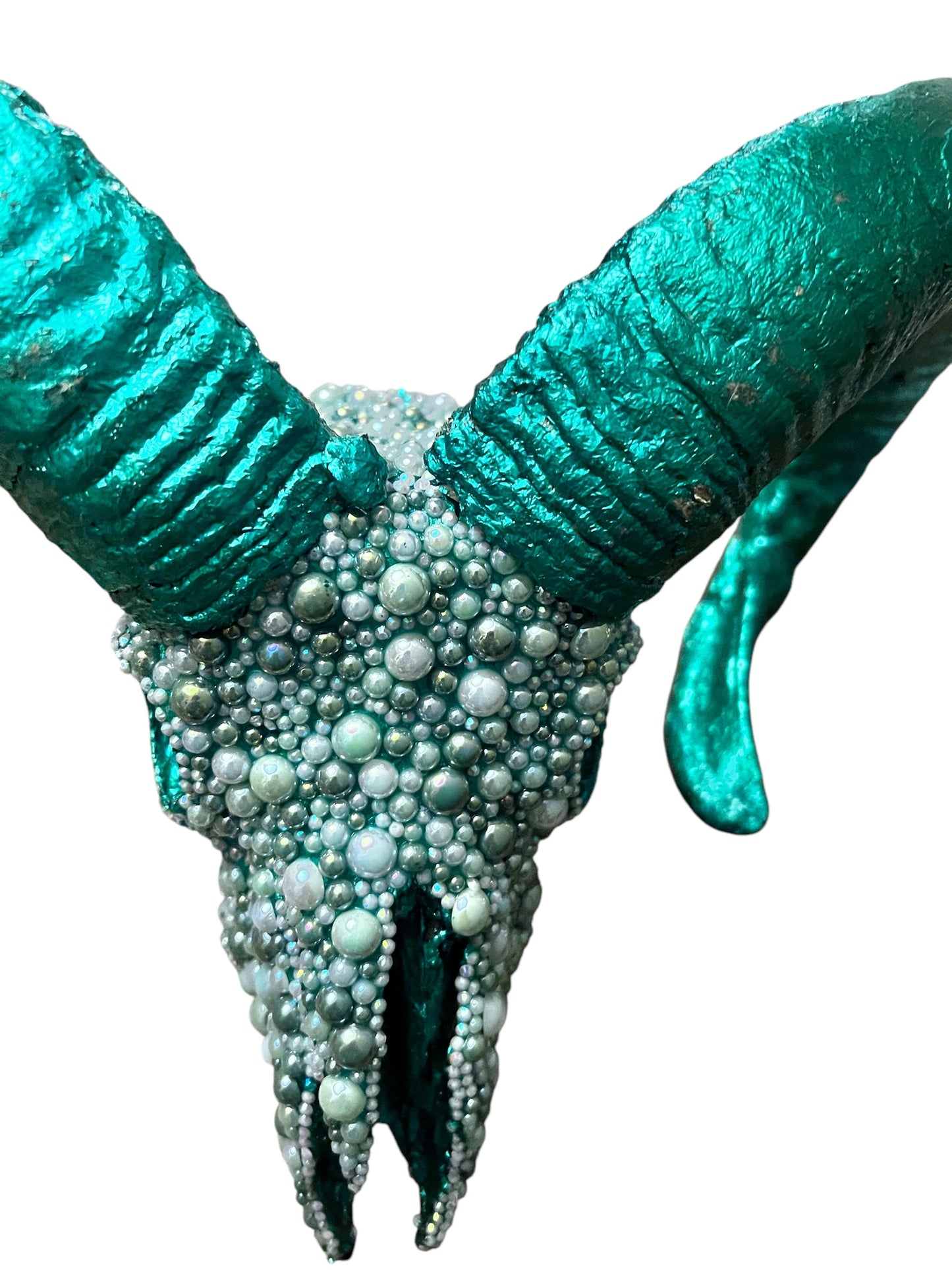 Scottish Green Beaded Rams Skull