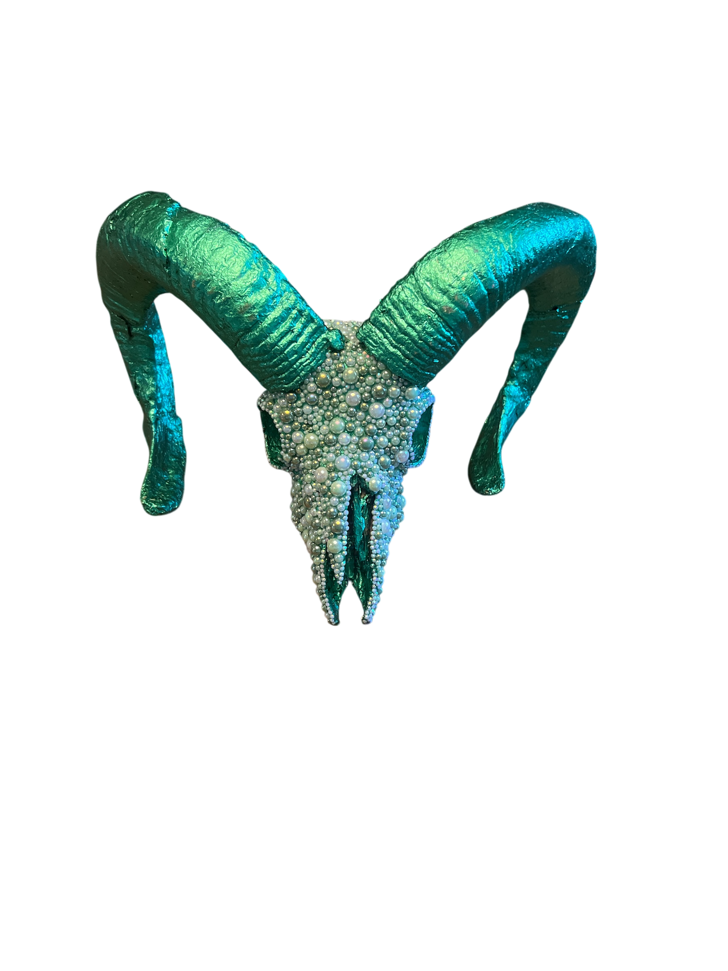 Scottish Green Beaded Rams Skull
