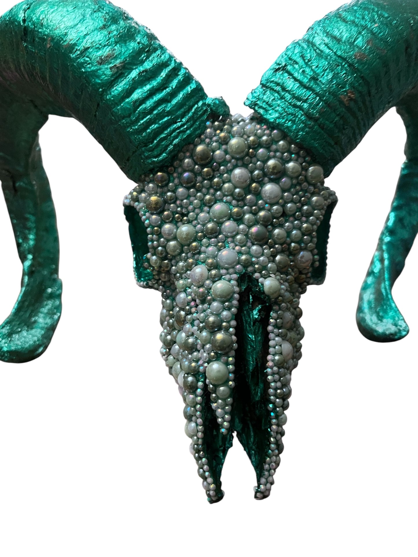 Scottish Green Beaded Rams Skull
