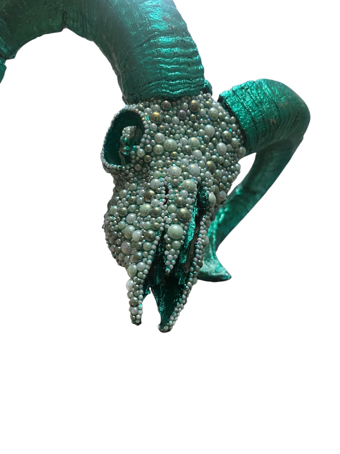 Scottish Green Beaded Rams Skull