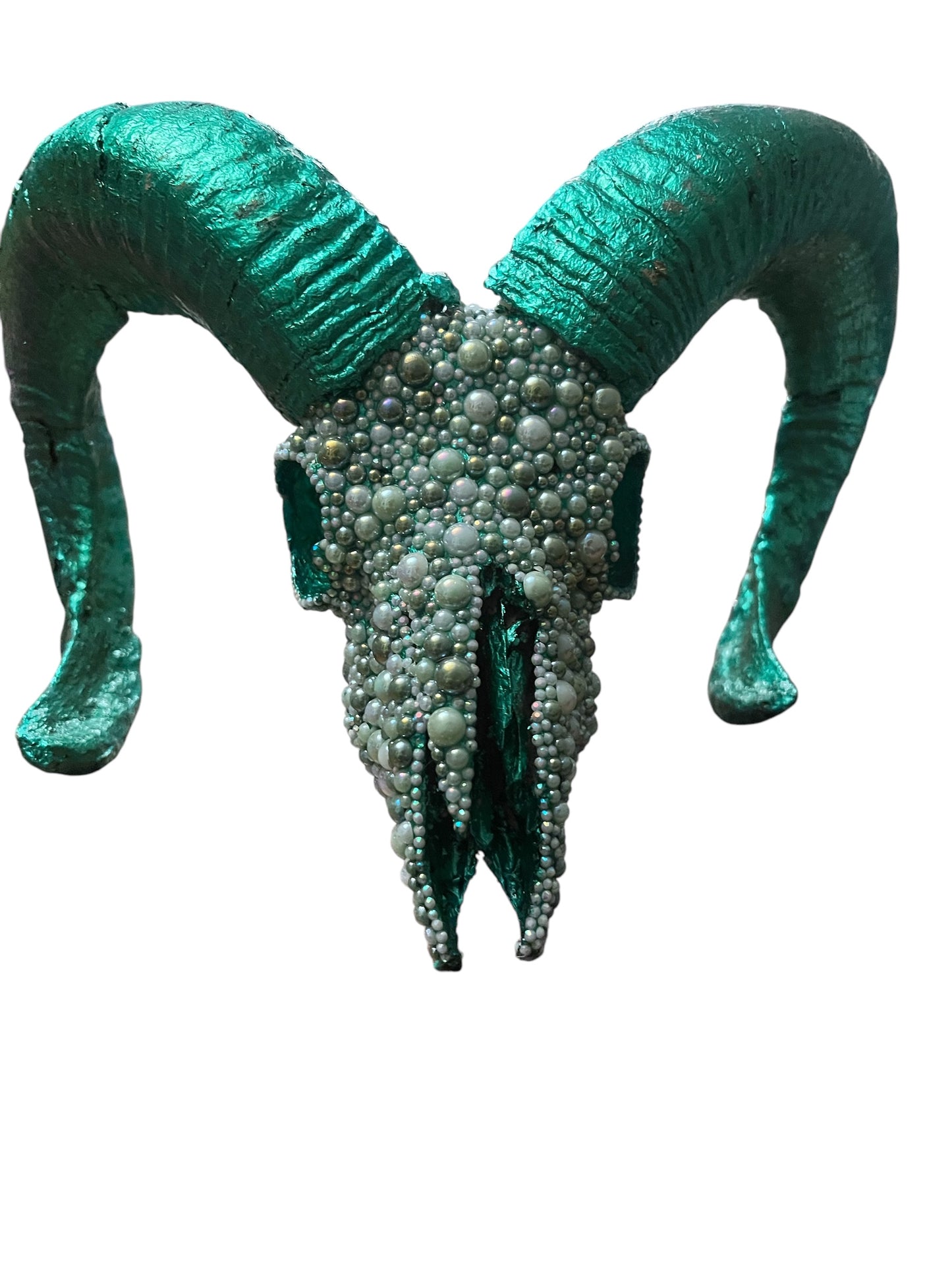Scottish Green Beaded Rams Skull