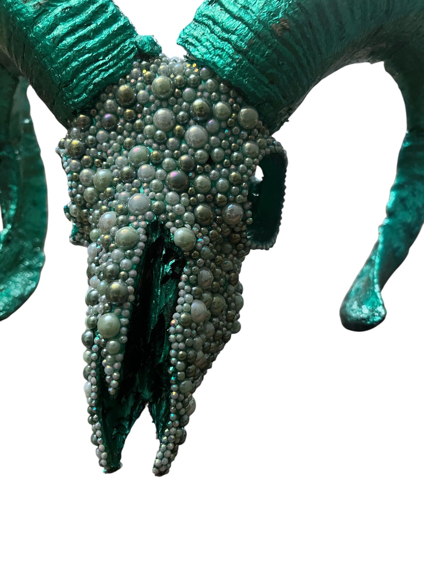 Scottish Green Beaded Rams Skull