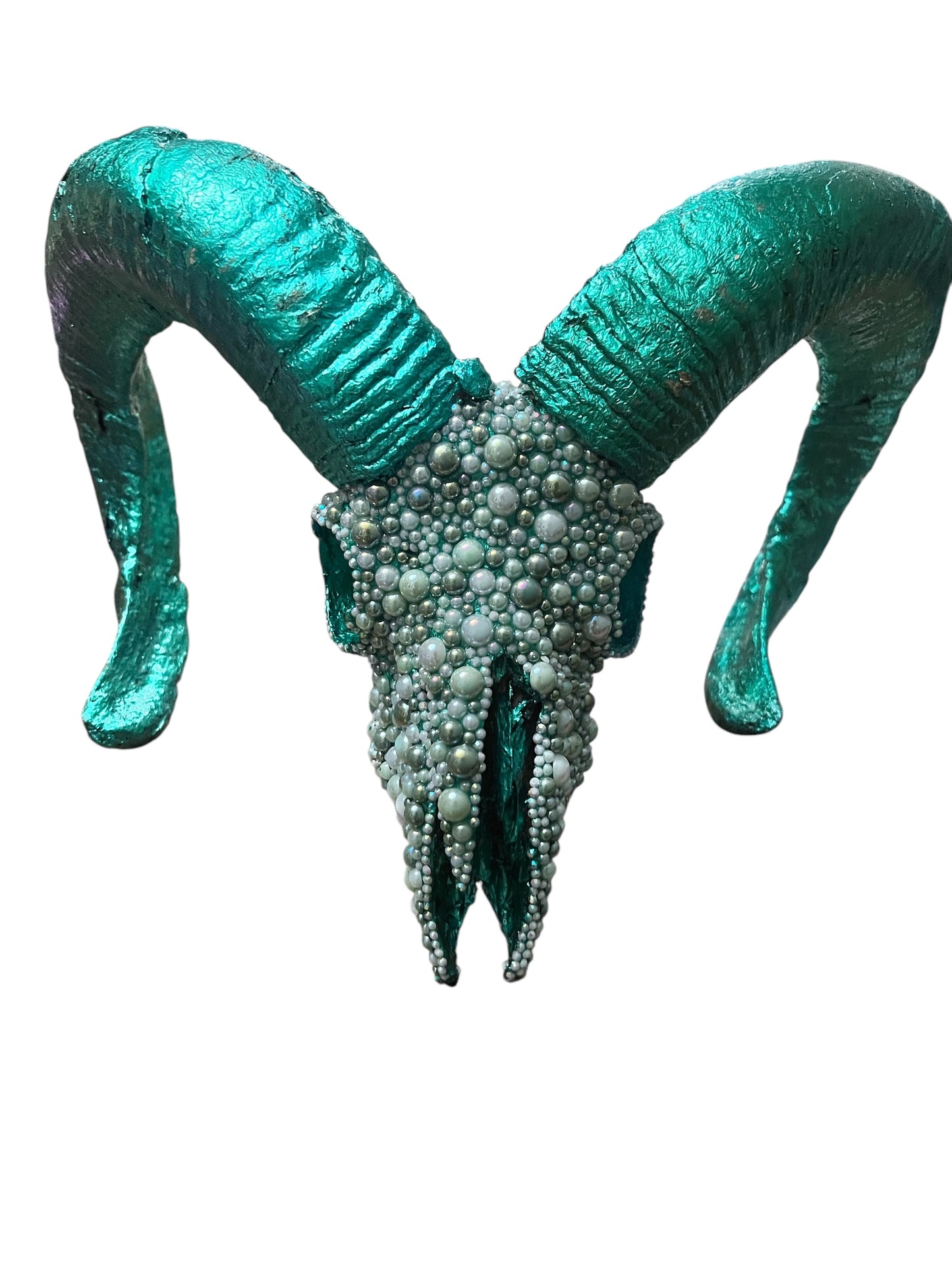 Scottish Green Beaded Rams Skull
